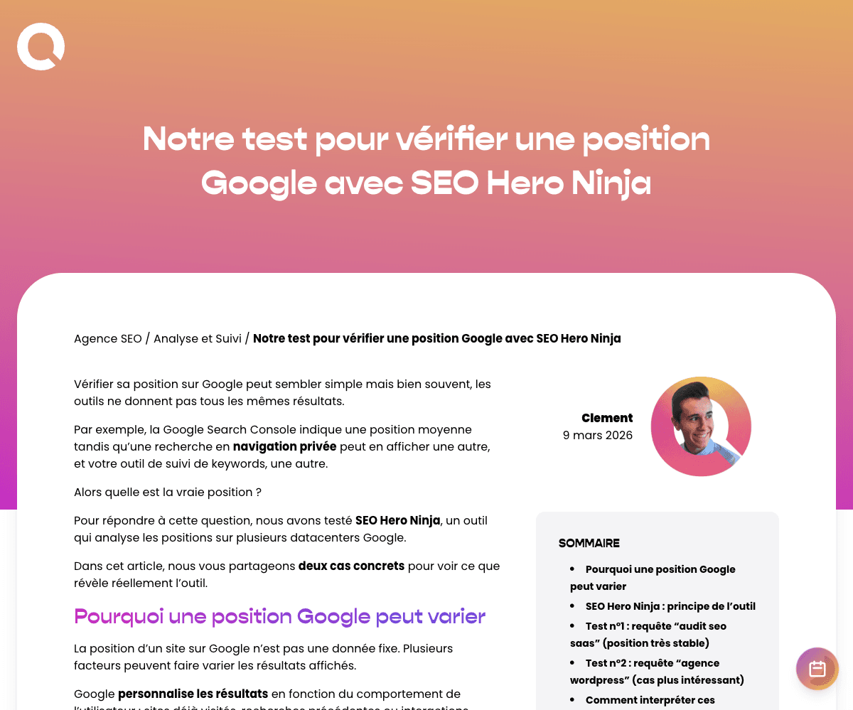 Notre test pour vérifier une position Google avec SEO Hero Ninja
